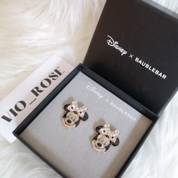 Disney Jewelry - NWT Disney Minnie Mouse Stud Earrings x Baublebar White Gold